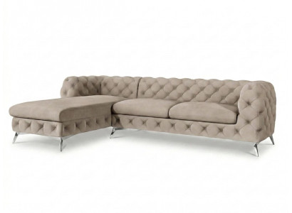 Beiges klassisches L-förmiges Ecksofa Chesterfield gestepptes Sofa