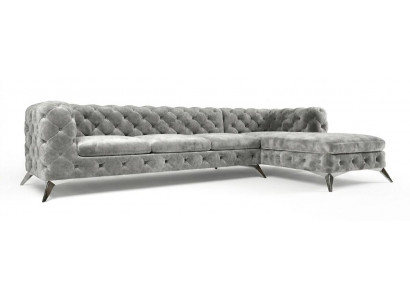 Beiges L-förmiges Ecksofa Chesterfield klassisches gestepptes Stoffsofa