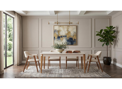 Modern eleganter beiger Tisch 4x Holzstühle stilvolles perfektes Ensemble