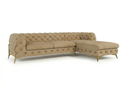 Großes hellbraunes L-förmiges Ecksofa gestepptes Stoffsofa Chesterfield