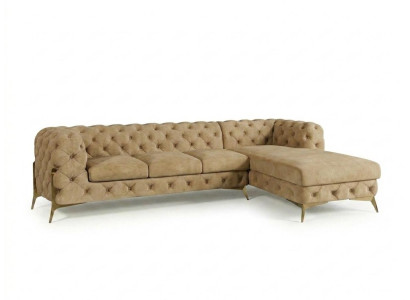 Hellbraunes L-förmiges Ecksofa Gestepptes klassisches Sofa Chesterfield