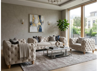 Beiges Wohnzimmer-Set 2,5+2+1-Sitzer-Sofas Gesteppte Sofas Chesterfield