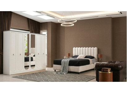 Schlafzimmer-Set Bett Kopfteil Schrank Bequem Geräumig Weiß Stilvoll