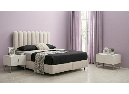 Schlafzimmer-Set Bett Kopfteil 2x Nachttische Modern Weiß Bequem