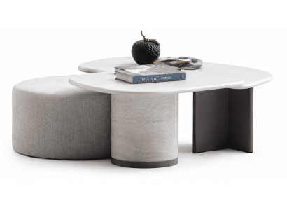 Graues Wohnzimmer-Set Polsterhocker Couchtisch Wohnzimmertisch modern