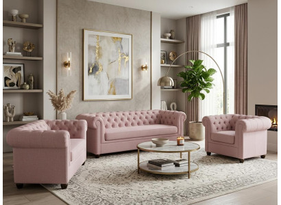 Hellrosa Wohnzimmergarnitur 3+2+1-Sitzer-Sofas Klassische Sofas Chesterfield