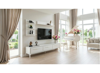 TV board Wandregal Wandschrank Stil modern weiß rechteckig Wohnzimmer