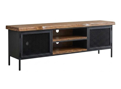 TV Lowboard Holz Metall Industrial Design Massivholz Rustikal Schwarz