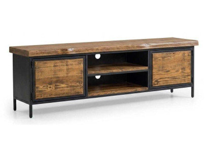 TV Lowboard Holz Metall Industrial Design Massivholz Rustikal Schwarz