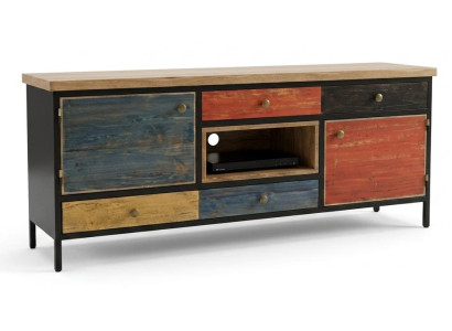 TV Lowboard Holz Metall Industrial Design Bunt Rustikal Kommode Schrank Vintage