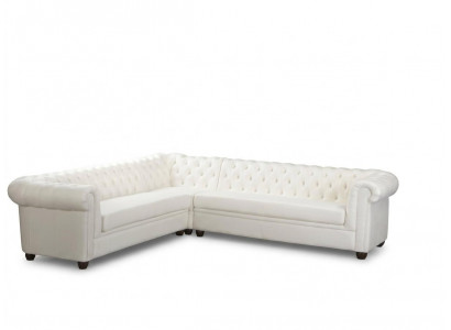 Weißes L-förmiges Ecksofa klassisches Ledersofa Gestepptes Sofa Chesterfield