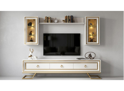 TV board Wandschrank Wandregal Stil modern weiß bequem Wohnzimmer Glas