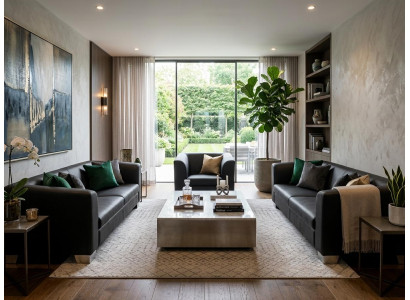 Schwarzes Wohnzimmer-Set 3+3+1-Sitzer-Sofas Ledersofas  Wohnzimmer