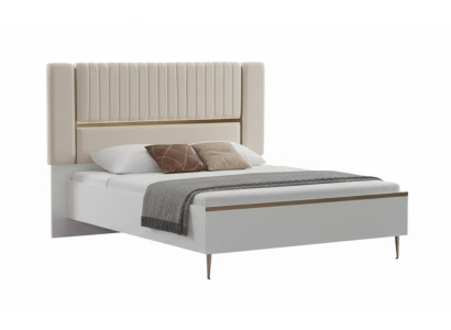 Weiß-Beiges Polsterbett Designer Bettgestell Luxuriöses Kopfteil