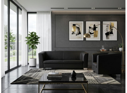 Luxuriöses schwarzes Wohnzimmer-Set 3+1-Sitzer-Sofas Ledersofa und Sessel