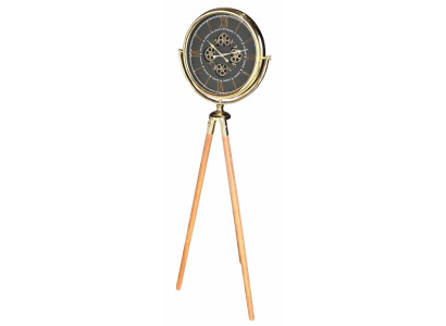 Stehende Standuhr Design Tripod Industrial Holz Metall Gold Demonte Coated Uhr