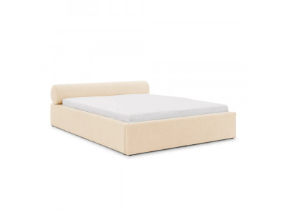 Beiges Bett 140 x 200  Bettrahmen Bett mit gepolstertem Kopfteil Schlafzimmer