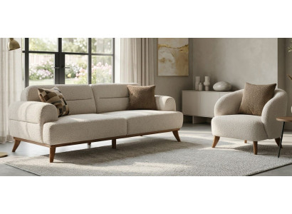 Sofa Set 1x 3-Sitzer Sofa 1x Sessel Beigе Moderner Stil Luxuriöse