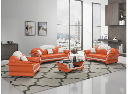Modern Wohnzimmer Set 3-Sitzer 2-Sitzer Sessel Couchtisch Orange Weiß