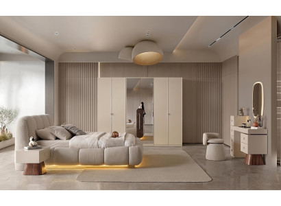 Schlafzimmer-Set Bett Schrank 2x Nachttische Schminktisch Modern Beige