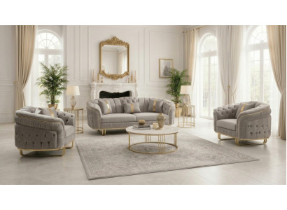 Hellgraue Premium Couchgarnitur Stilvoller 3-Sitzer 2x Edle Sessel