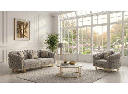 Hellgraue Textilgarnitur Designer Couch 3-Sitzer Luxus Sessel