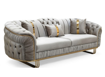 Exklusiver Gold-Beiger 3-Sitzer Wohnzimmer Polstersofa Edle Couch