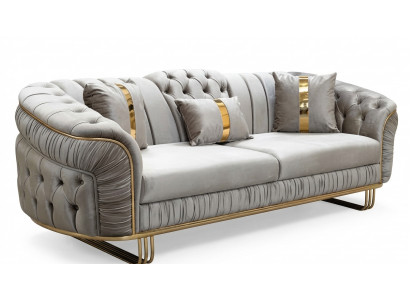 Exklusiver Gold-Beiger 3-Sitzer Wohnzimmer Polstersofa Edle Couch