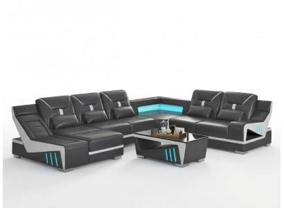 Designer Ecksofa U-Form Schwarz LED Modern Couch Sofa Wohnlandschaft