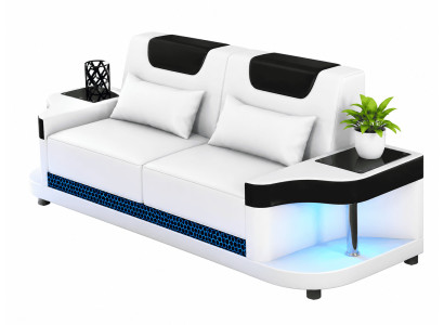 2-Sitzer Ledersofa Modern Weiß Schwarz Elegant LED Ablage Komfort