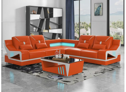 Modern Design Orange LED Ecksofa L-Form Couchtisch Set Wohnzimmer