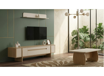 Tisch TV board Wandregal Stil modern beige Wohnzimmer rechteckig bequem
