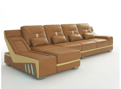 Design Komfort Ecksofa L-Form Braun LED Modern Luxus Couch Wohnzimmer