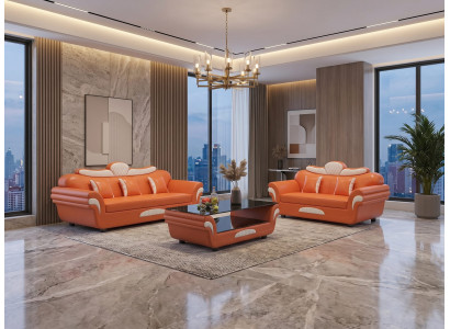 Modern Sofa Set 3-Sitzer 2-Sitzer Orange Weiß Wohnzimmer Couch Design