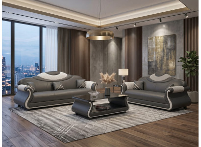 Elegantes Sofa Set 3-Sitzer 2-Sitzer Schwarz Weiß Modern Wohnzimmer