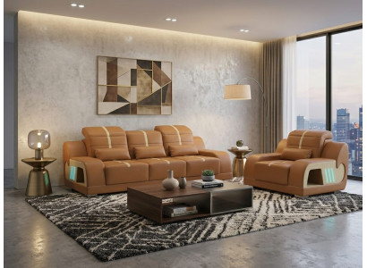 Wohnzimmer Sofa Set 3+1 Modern Braun Couch Design Led Polstergarnitur