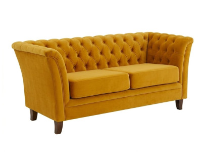 Dunkelgelbes 2-Sitzer-Sofa Gestepptes Stoffsofa Chesterfield Wohnzimmer