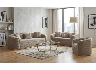 Moderne Hellgraue Textilgarnitur Edle Sofas 2-Sitzer Couch Sessel