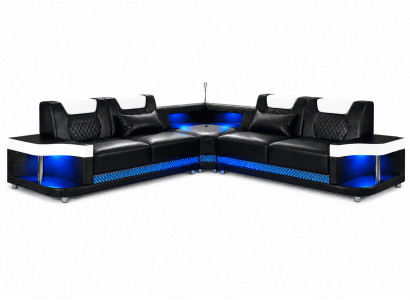Modern Ecksofa L-Form Schwarz LED Elegant Exklusiv Design Premium