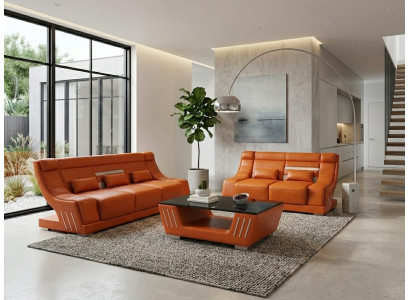 Sofa Set 3+2 Modern Orange Couch Design LED Komfort Polstergarnitur
