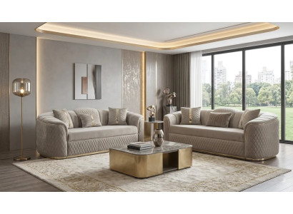 Hellgraue Stylische Sofagarnitur Designer 3-Sitzer Polstersofa 2tlg