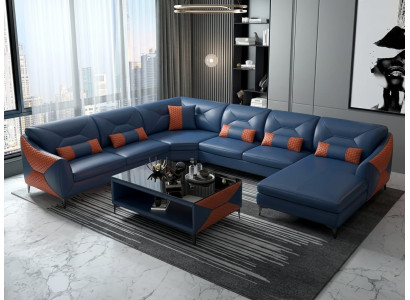 Leder Ecksofa U-Form Modern Orange Couchtisch Design Wohnlandschaft