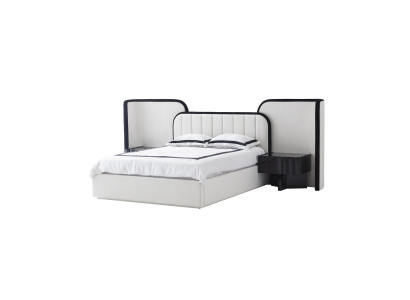 Bett Breit Modern Weiß Schwarz Elegant Polsterbett Doppelbett