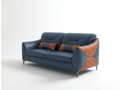 Leder 2-Sitzer Sofa Modern Blau Couch Design Polstersofa Wohnzimmer *