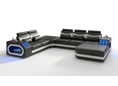 Modern Wohnlandschaft U-Form Modern Schwarz LED Sofa Top Couch Luxus *