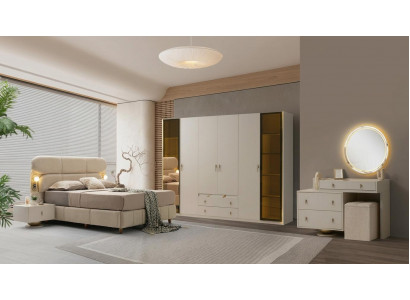 Schlafzimmer-Set Schrank Bett Kopfteil Kommode Spiegel Modern