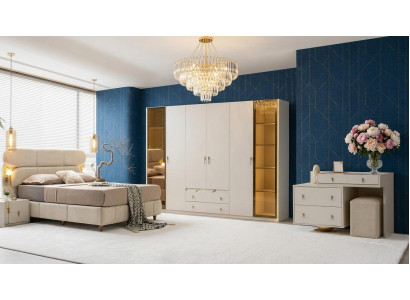 Schlafzimmer-Set Schrank Bett Kopfteil Kommode Modern Beige Bequem