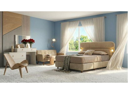 Schlafzimmer-Set Bett Kopfteil Kommode Modern Bequem Beige Weich
