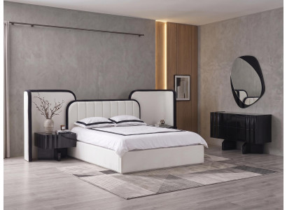 Schlafzimmer-set Modern Weiß Schwarz Elegant Bett Spiegel Kommode