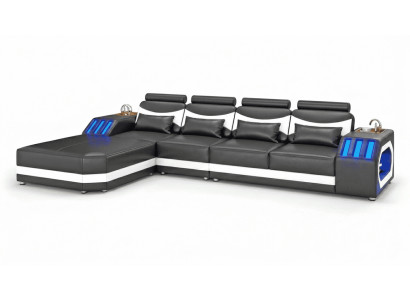 Modern Ecksofa L-Form Schwarz LED Sofa Set Couch Exklusiv Premium *
